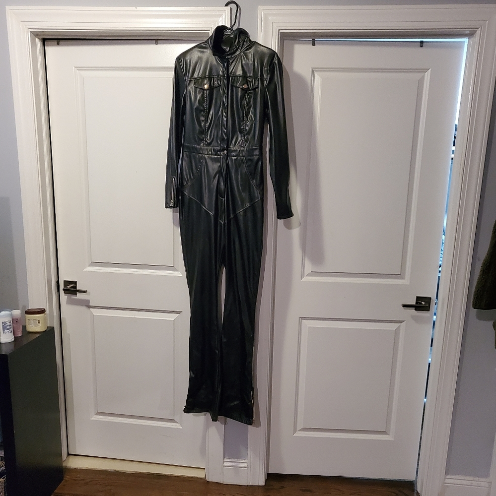 Black soft leather jumpsuit